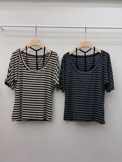 條紋短袖上衣＋U領吊帶背心兩件套10