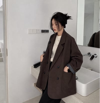 條紋拼接雙排扣西裝外套3