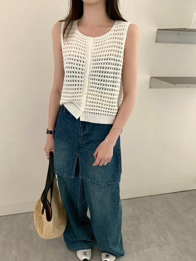 夏日簍空針織背心7