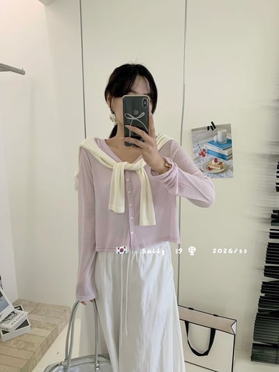 馬卡龍色天絲開衫防曬罩衫2