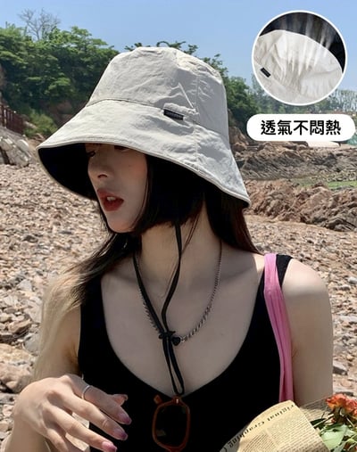 雙色防曬可拆繩漁夫帽1
