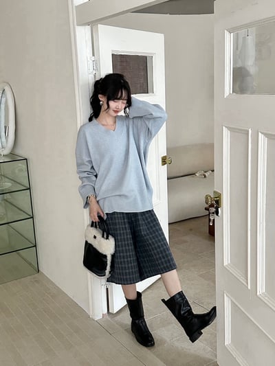 ★限時優惠｜至11/2★超好搭中長款側開衩V領毛衣1