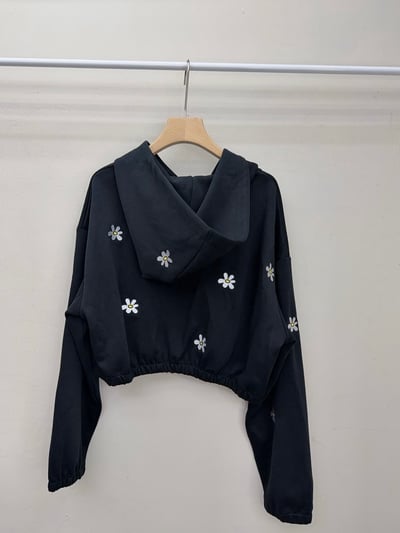 刺繡小雛菊短版連帽外套/寬褲・單件成套可選11