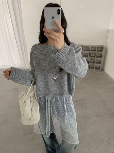 大圓領慵懶短版毛衣上衣4