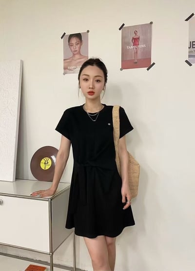 側綁帶修身短袖洋裝5