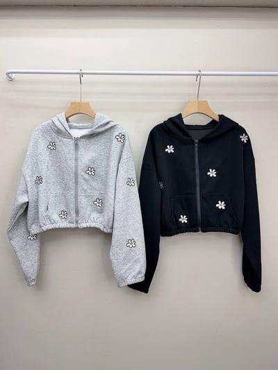 刺繡小雛菊短版連帽外套/寬褲・單件成套可選12