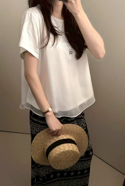 唯美接紗拼接短袖上衣4