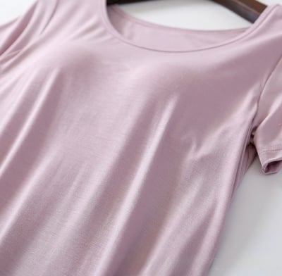 BRA TOP-極舒適莫代爾浪漫色系立體胸墊罩杯短袖睡裙家居服睡衣10