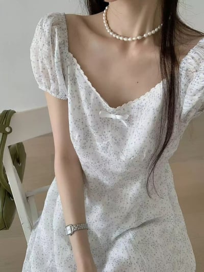 公主袖花花短洋裝3