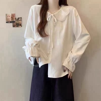 蝴蝶結蕾絲方領襯衫2