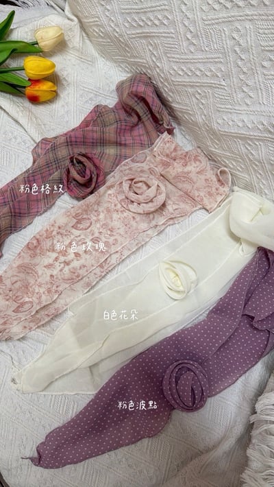 『買一送一』可拆式立體花朵多功能長條絲巾20