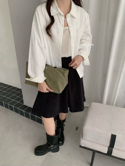 韓系寬鬆排扣襯衫1