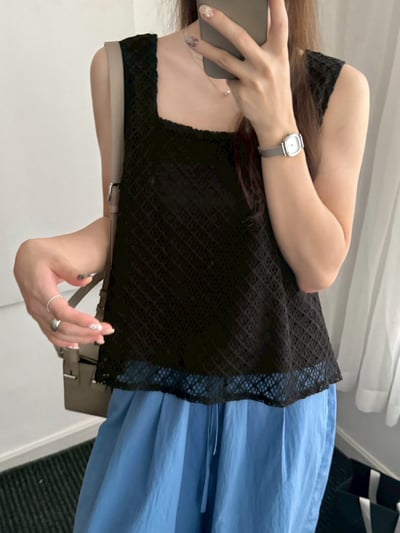 菱格蕾絲傘襬背心5