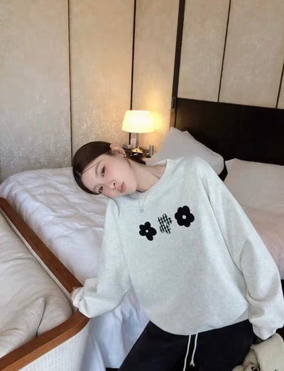 韓系格子小花衛衣上衣2