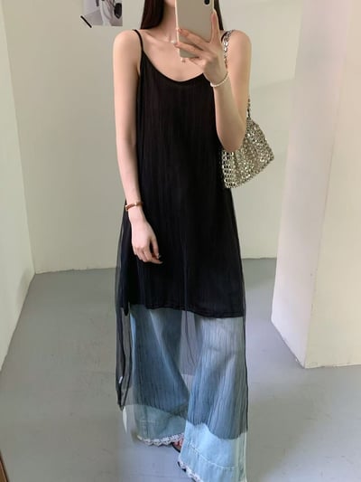 雙層透紗吊帶洋裝1