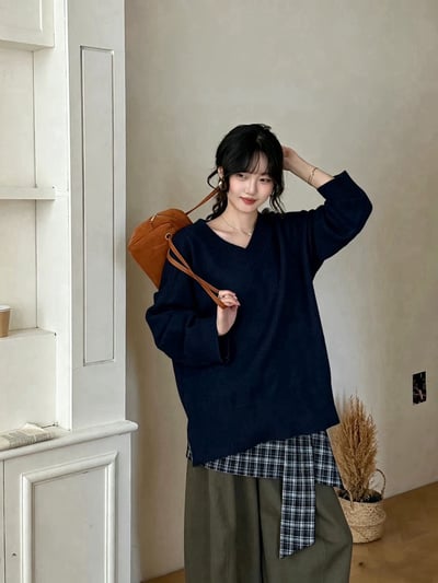 ★限時優惠｜至11/2★超好搭中長款側開衩V領毛衣3
