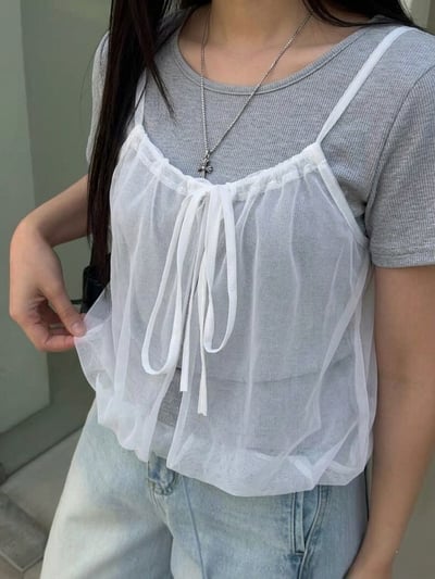 微透網紗假兩件上衣3