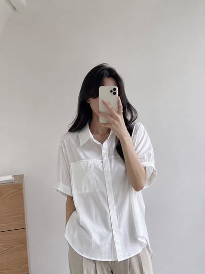 翻領排扣短袖襯衫3