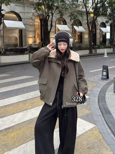 毛毛大翻領刷毛澎袖外套1