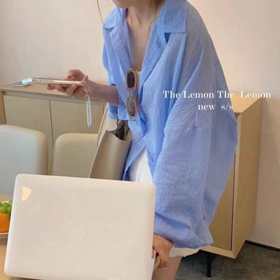馬卡龍色條紋寬鬆襯衫6