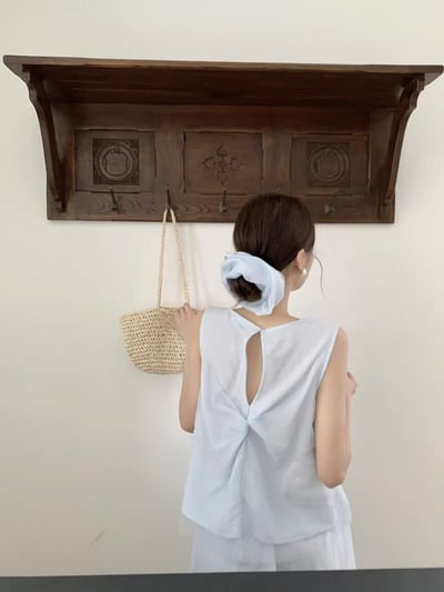 拼紗背心+長裙三件套(附同色髮圈)4