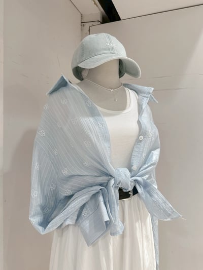 清新小花直條透透襯衫5