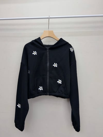 刺繡小雛菊短版連帽外套/寬褲・單件成套可選10