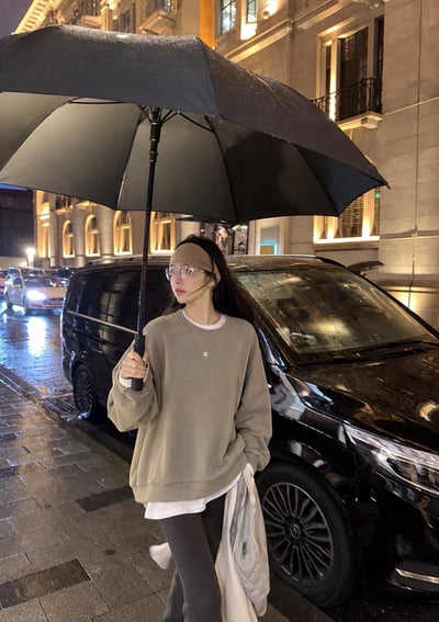 假兩件落肩長袖衛衣上衣7