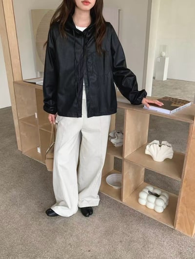 連帽開釦皮襯衫皮外套3