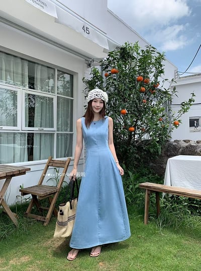 美背綁結洗水牛仔洋裝4