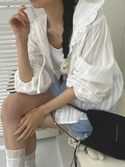 荷葉邊連帽透透罩衫外套3