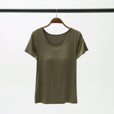 『懶人必穿★免穿內衣TEE』莫蘭迪色舒適清涼莫代爾五指集中型Bra短袖T恤M-3XL6