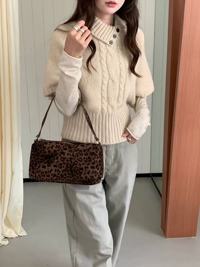 復古絨面豹紋手提肩背小方包4