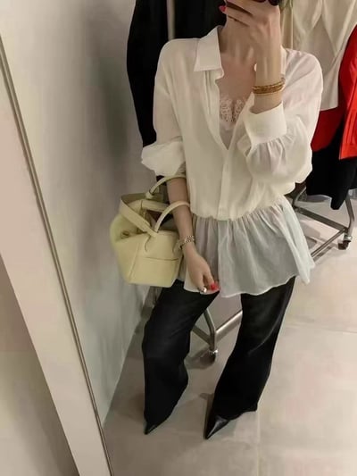蕾絲假兩件襯衫3