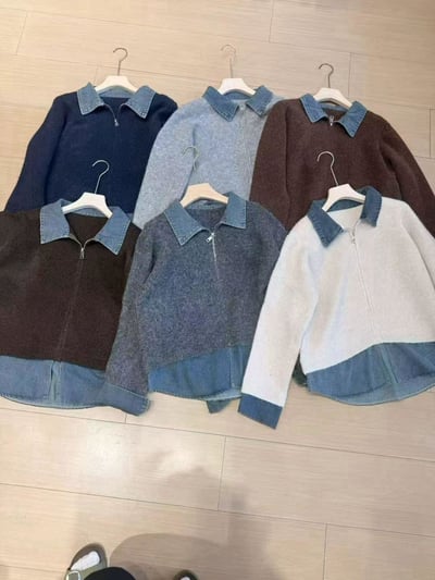 拚接牛仔拉鍊毛衣4
