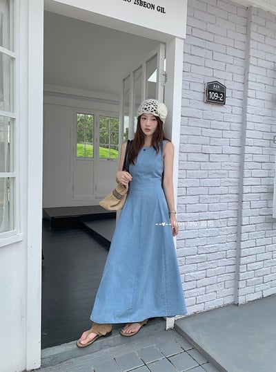 美背綁結洗水牛仔洋裝2