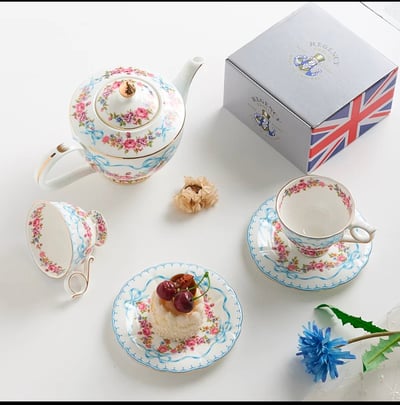 蝴蝶結緞帶花卉杯盤套組6