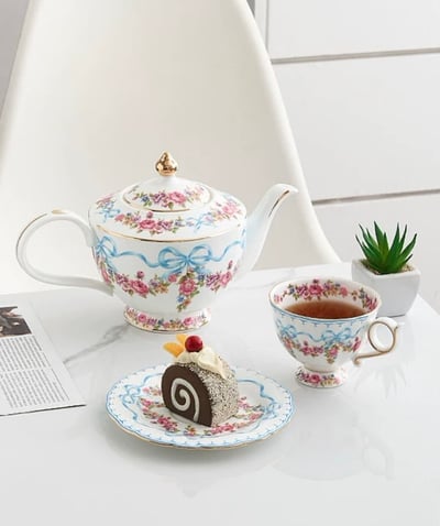 蝴蝶結緞帶花卉杯盤套組5