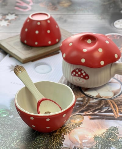 紅蘑菇點點陶瓷碗(不含湯勺)2