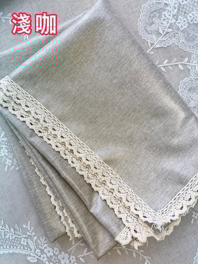 素色蕾絲邊棉麻桌布2