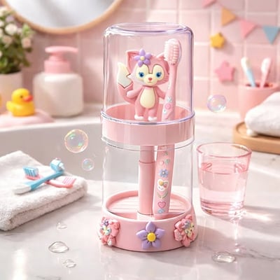 可愛卡通防塵牙刷杯架3