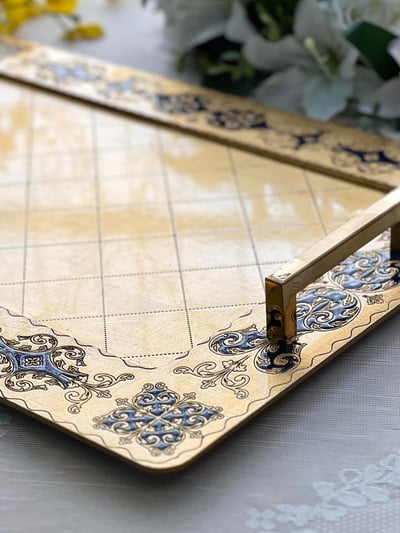 義大利佛羅倫斯手工深藍圖騰雙耳平盤3