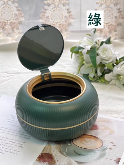 輕奢金邊桌面按壓垃圾桶4