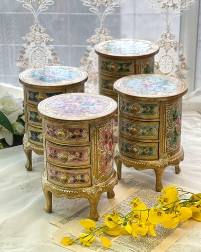 義大利佛羅倫斯手繪圓型高腳珠寶盒1