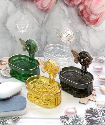 輕奢蝴蝶吸盤雙層肥皂盒1