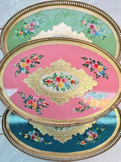 義大利佛羅倫斯手工銅框雙耳橢圓盤1