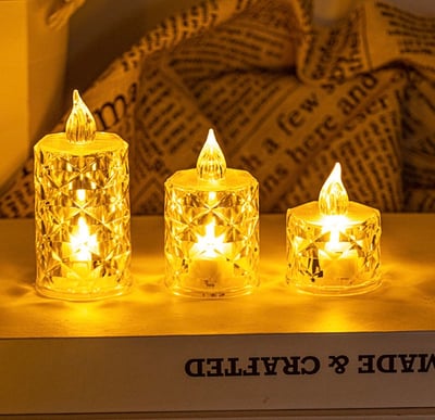 水晶菱紋LED仿真蠟燭燈1