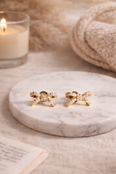 法式晶鑽蝴蝶結耳環1