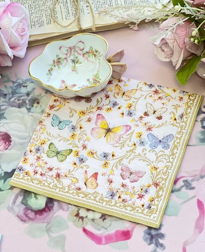 蝶古巴特餐巾紙-玫瑰蝴蝶.玫瑰下午茶4
