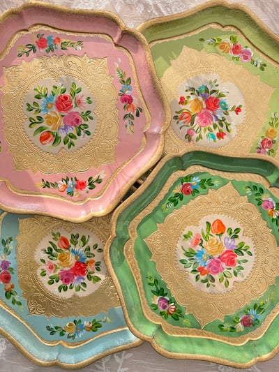 義大利佛羅倫斯手工五叢花六角茶盤6